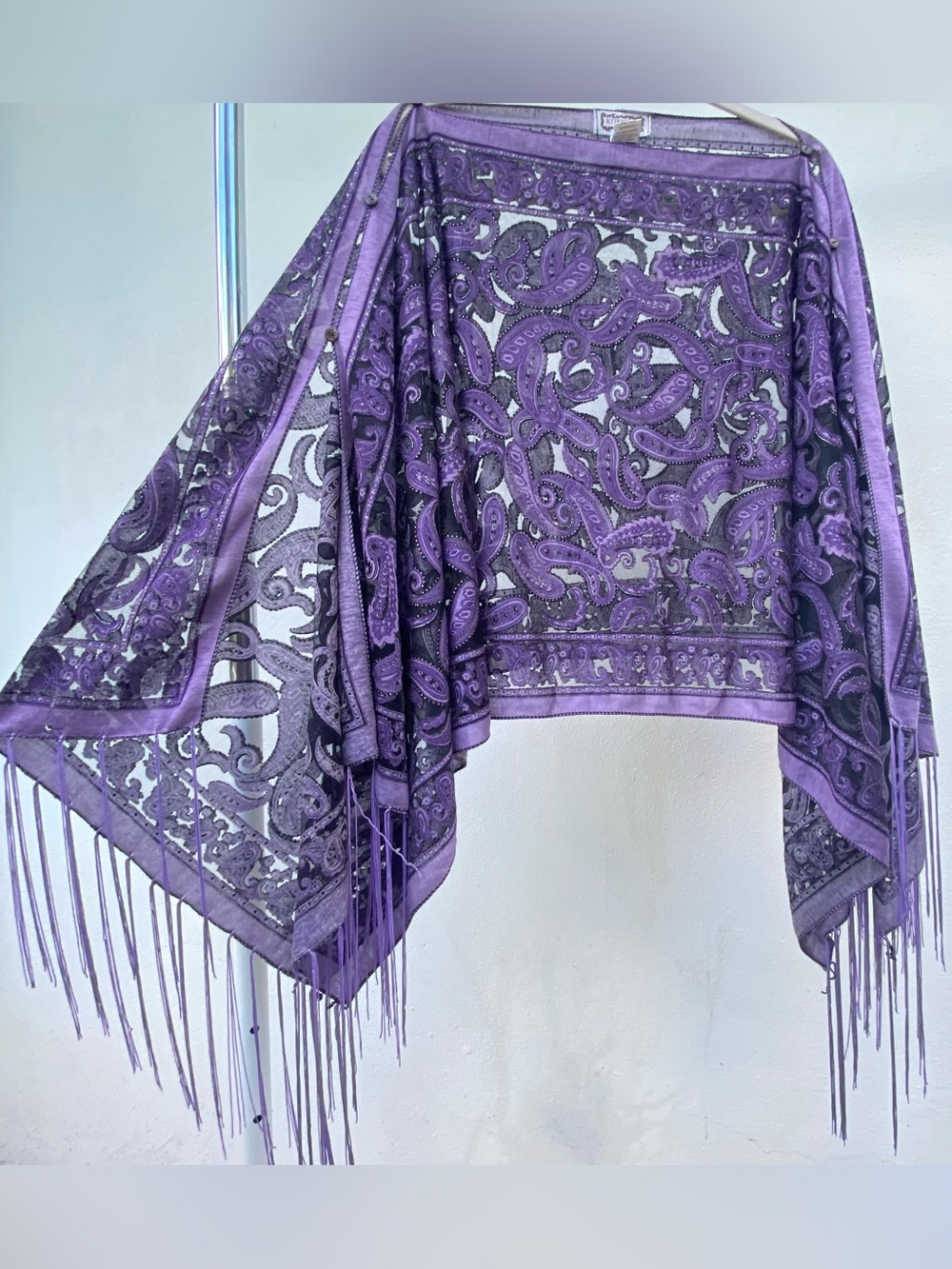 Y2K Whimsygoth Purple & Black Shimmer Fringe Poncho One Size